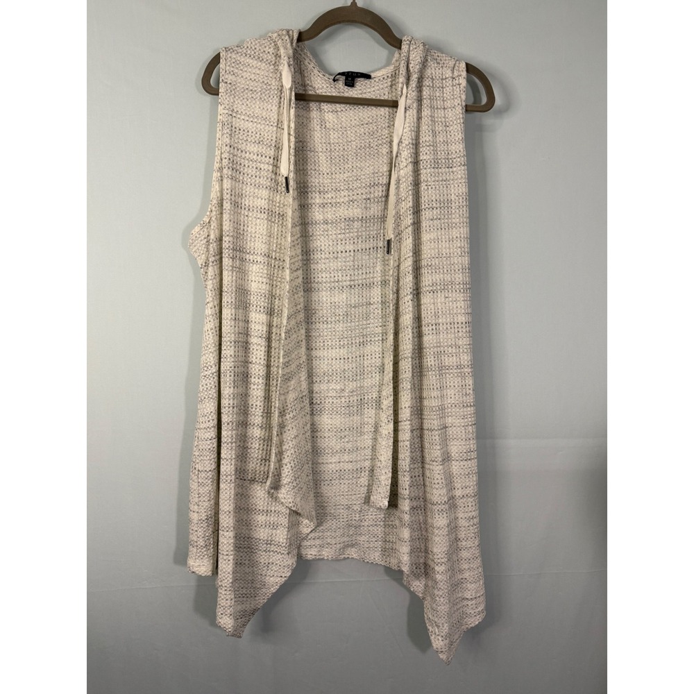 Cyrus‎ Womens 1X Grey Waffle Knit Sleeveless Hooded Open Cardigan K022110WM